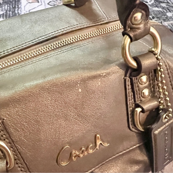 Vintage Y2K Coach Ashley Two Way Bronze Metallic Leather Carryall Handbag - Picture 2 of 10